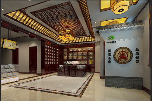 柯城古朴典雅的中式茶叶店大堂设计效果图